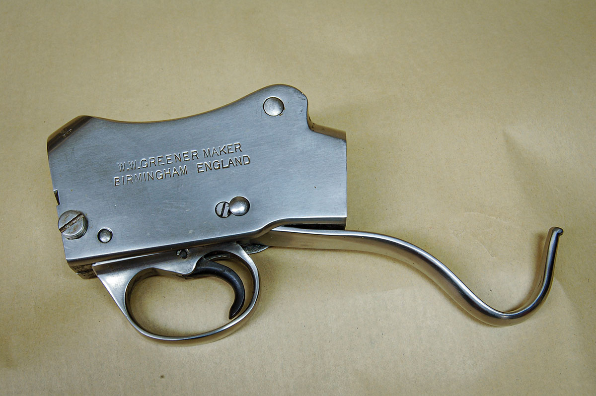 Marking on the side of Greener GP receiver sold by Navy Arms as a 12-gauge barreled action. Note – no safety.